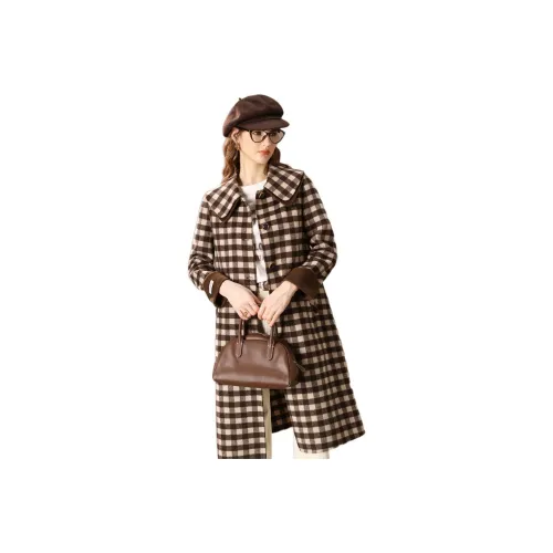 FENHONGMALI Coats Women's Apricot Grid