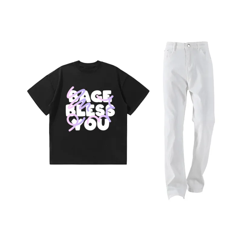 BAGE Casual Sportswear Unisex White Black Jeans-14