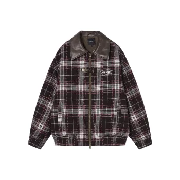 I'M ONE Cropped Coats Women's Pink And Brown Plaid