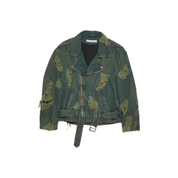 Acne Studios Distressed Denim Biker Jacket Blue/Green