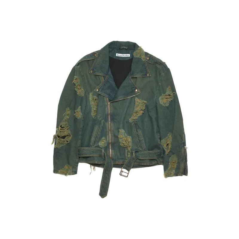 Acne Studios Distressed Denim Biker Jacket Blue/Green-0
