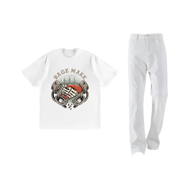BAGE Casual Sportswear Unisex White Black Jeans-4