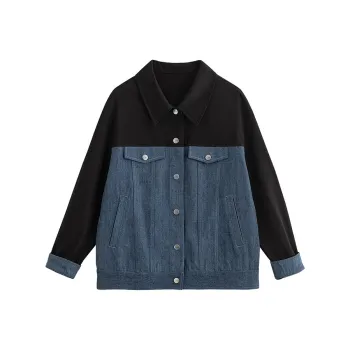 Initial Language Denim Jacket Women's Black Blue