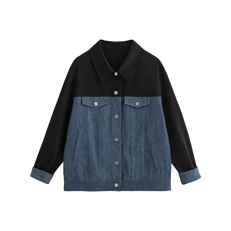 Initial Language Denim Jacket Women's Black Blue-0