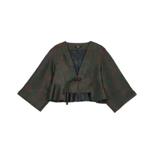 Contour Cropped Coats Women's Green Floral