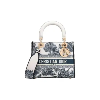 DIOR DiorivieraLady D Lite Embroidery Lady Dior Bag Handbag Medium Size Women's White & Blue