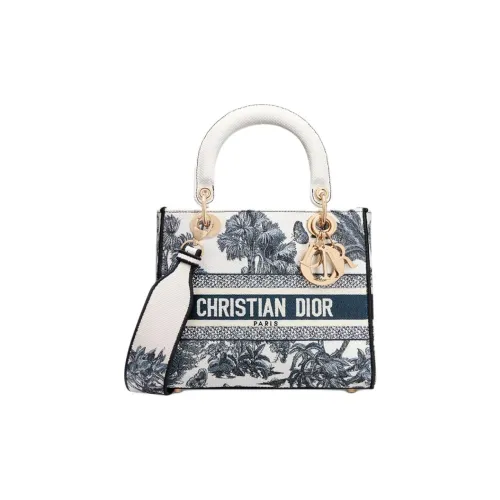 DIOR DiorivieraLady D Lite Embroidery Lady Dior Bag Handbag Medium Size Women's White & Blue