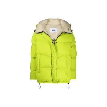 MSGM FW21 Letter Solid Color Hooded Loose Fit Puffer Jacket Women's Yellow