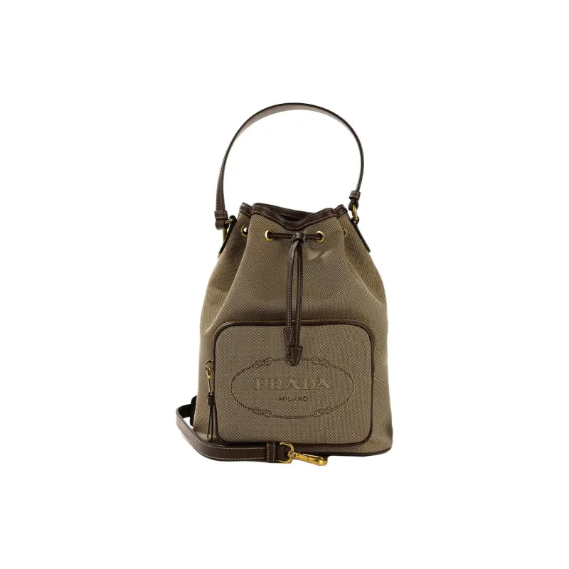 PRADA Cotton Bucket Bag, One Shoulder Handbag Women's Brown-0