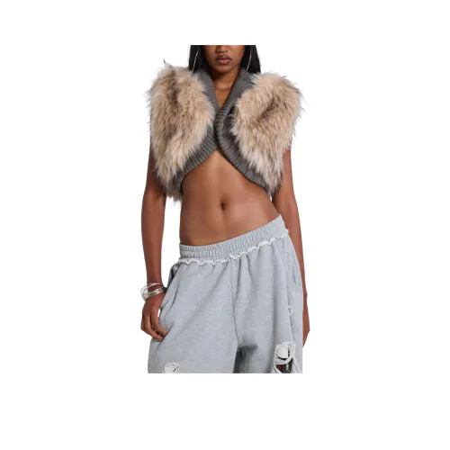 Jaded London Meka Faux Fur Knit Shrug Knitwear Women's Gray