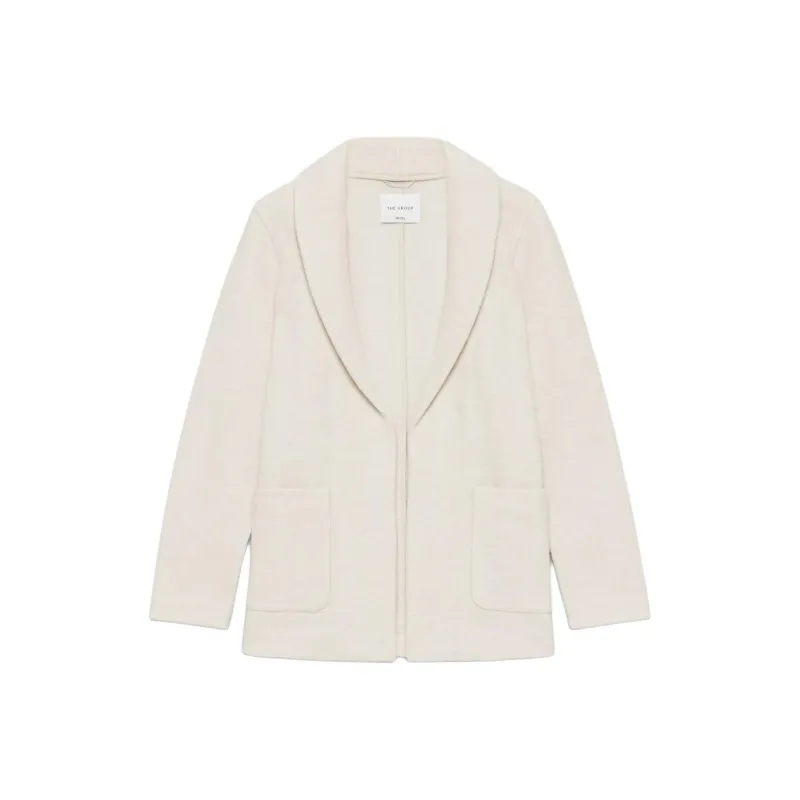 ARITZIA FW24 The Group By Babaton Shawl Merino Wool Below-Bum Jacket Coats Women's Heather Bone-0