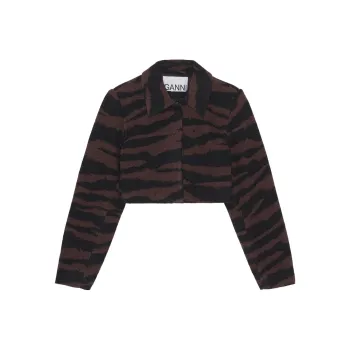 GANNI Tiger Jacquard Straight Hem Cropped Jacket