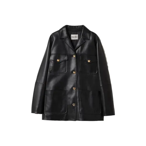 MIU MIU Leather Jacket Women's Black