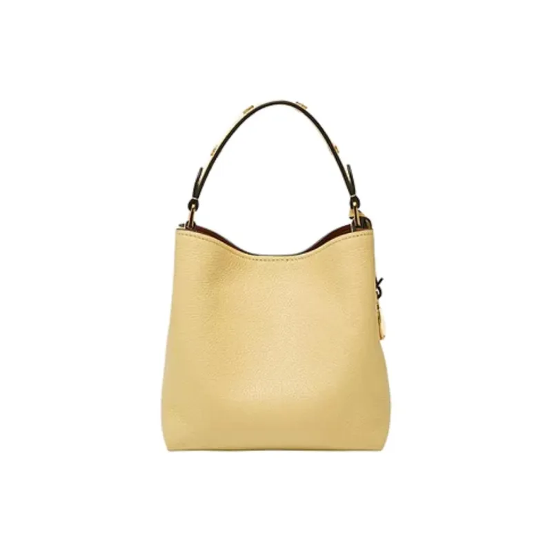 FOSSIL Leather Bucket Bag, One Shoulder Handbag Small Size Women's Yellow-1