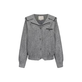 CHIWAWAMEME Cropped Coats Women's Gray Plaid