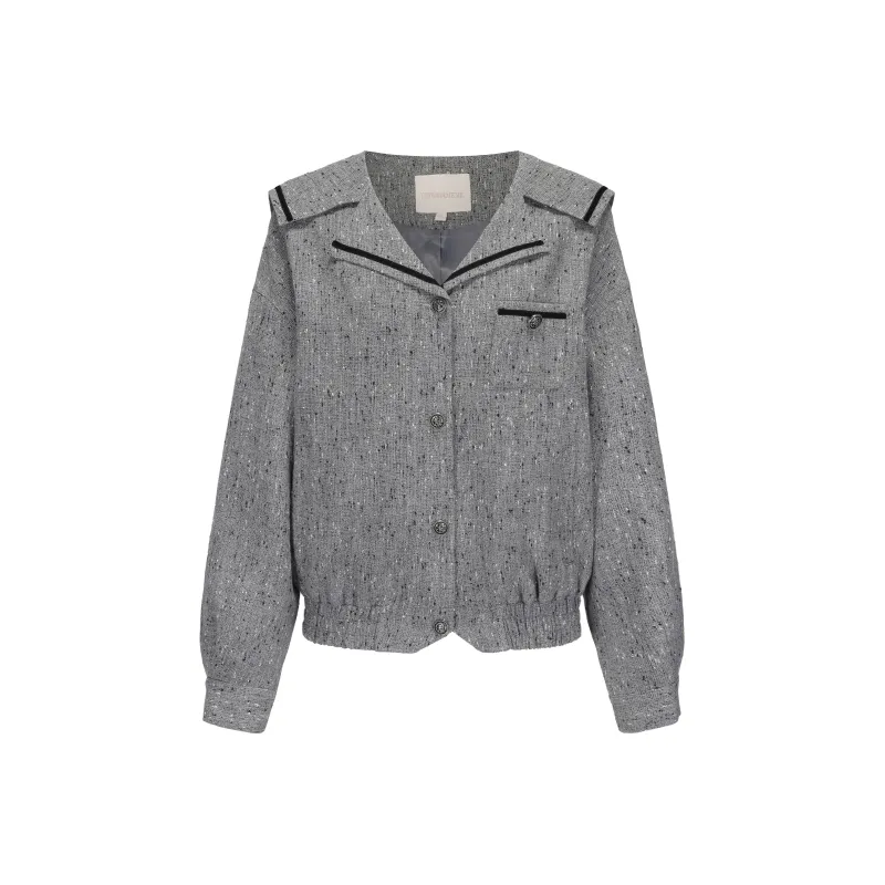 CHIWAWAMEME Cropped Coats Women's Gray Plaid-0