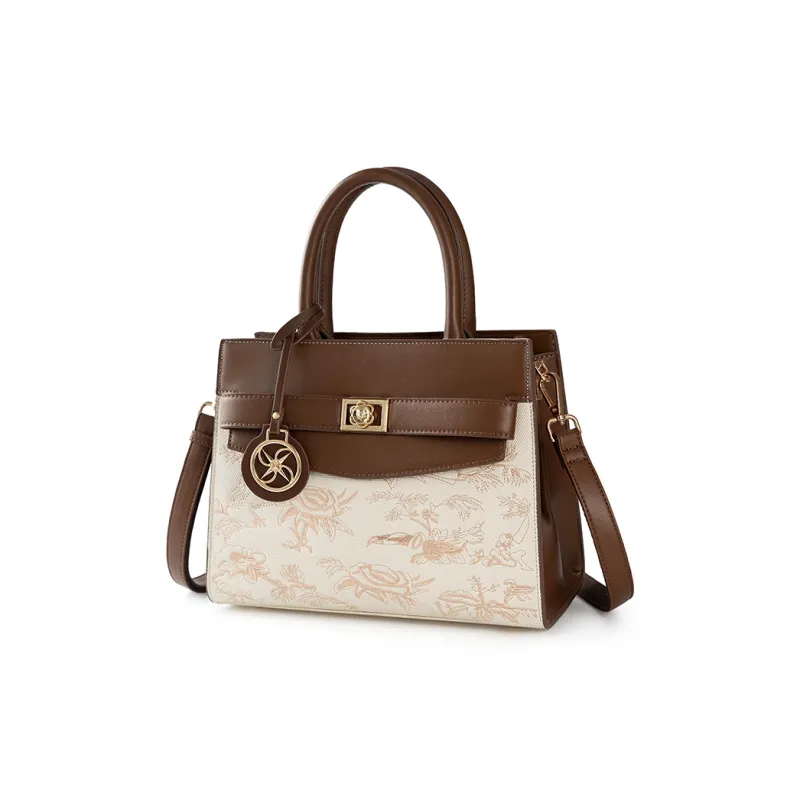 Vigno Synthetic Leather Handbag, One Shoulder, Crossbody Bag Women's Brown White-1