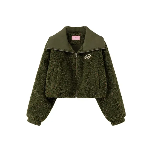 CHUU Cropped Coat Women's Dark Green-0