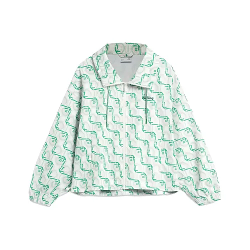LINING Sports Life Collection Trench Coats Women's Jade Frost Green Combination All Over Print
