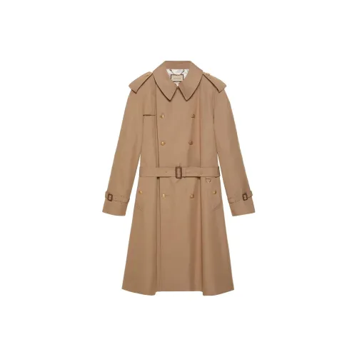 GUCCI Washed Gabardine Trench Coat Brown
