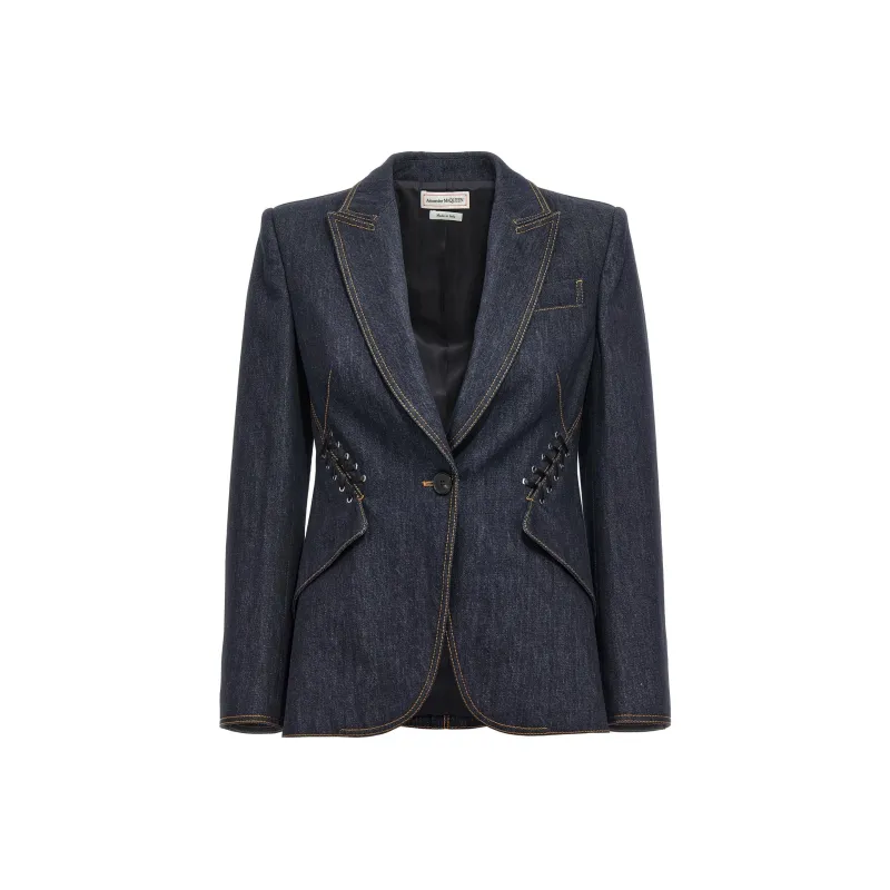 Alexander McQueen Single-Breasted Denim Blazer-0