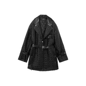MEETLADY Solid Color Lapel Loose Fit Moderate Puffer Jacket Women's Black