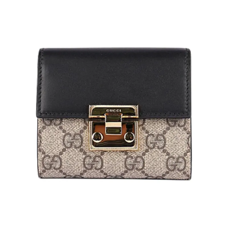 GUCCI GG Supreme Canvas With Leather Wallet Women's Black & Beige-0
