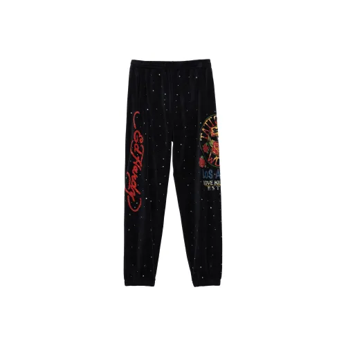 Ed Hardy Straight Casual Blanc Pants Women's Black