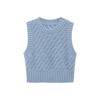 Fstudio Cropped Knitted Fabric Sweater Vest Women's Blue