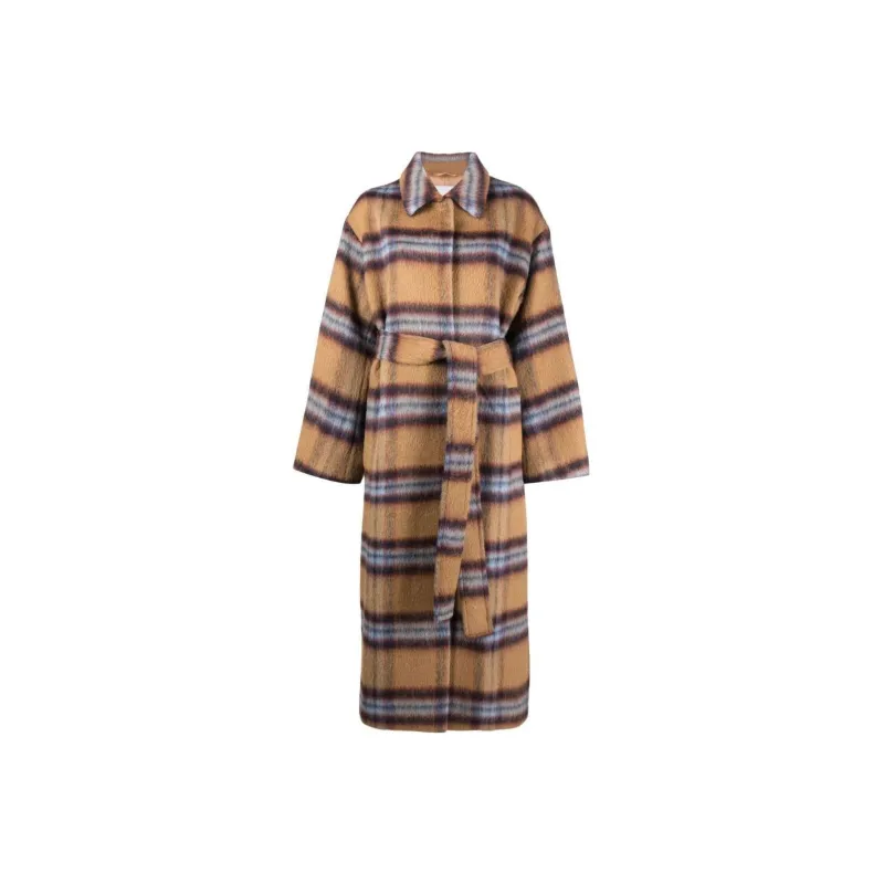 STAND STUDIO Plaid-check Print Belted Coat-0
