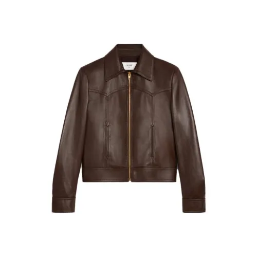 CELINE FW23 Leather Jacket Women's Brown