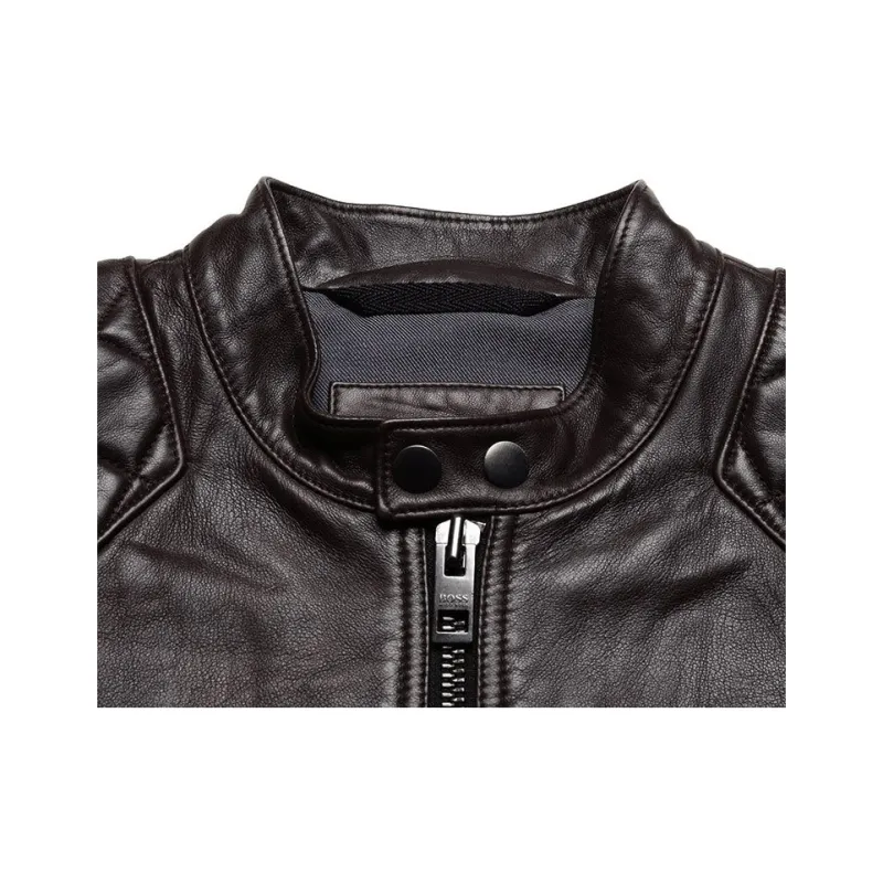 HUGO BOSS Leather Jacket Coat Men's Brown-3
