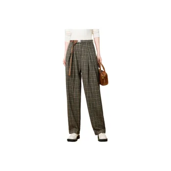 FENHONGMALI Casual Pants Women's Coffee Plaid