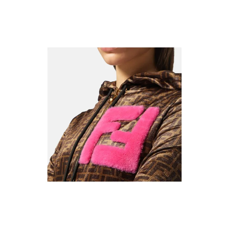 Fendi Fendace Ff Crop Zip Hoodie Brown/Pink/Blue-1
