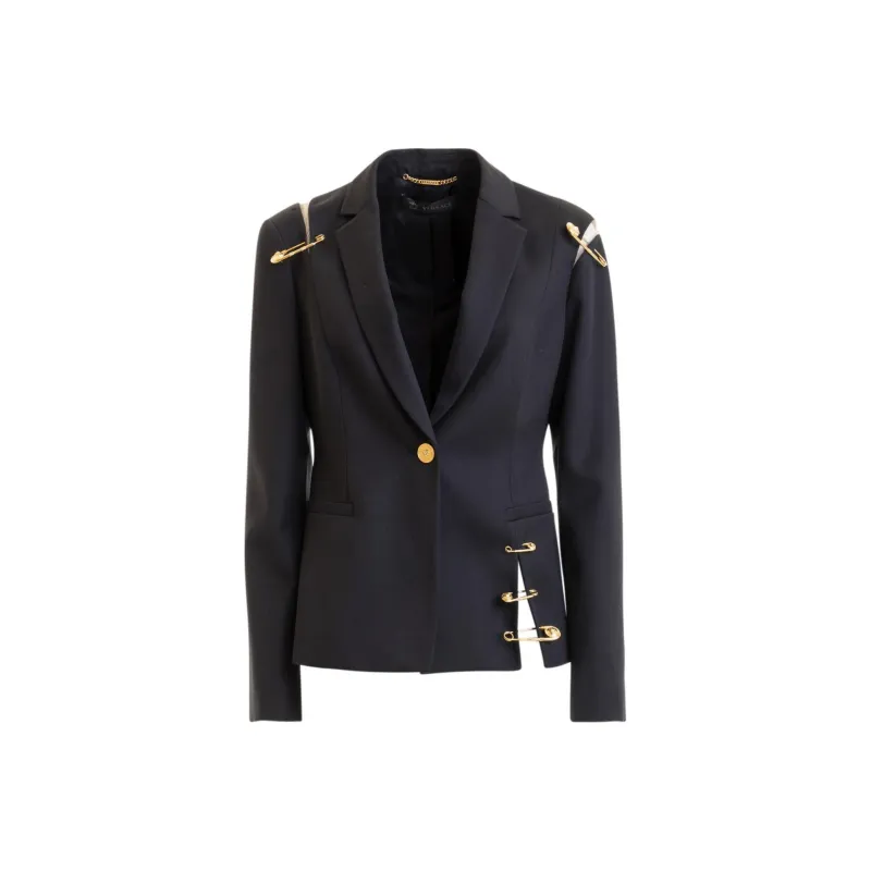 VERSACE Safety Pin Notch Lapel Blazer 'Black'-0