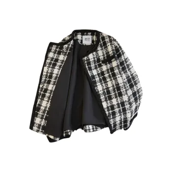 TOUCH Cropped Coats Women's Black Beige Plaid