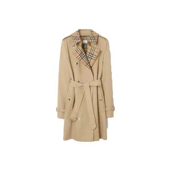 Burberry Vintage Check Trim Belted Waist Trench Coat