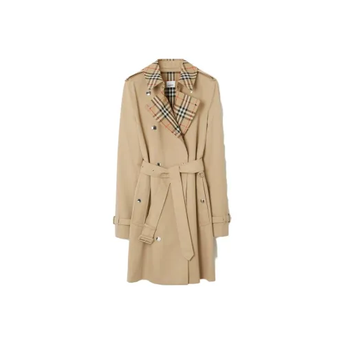 Burberry Vintage Check Trim Belted Waist Trench Coat