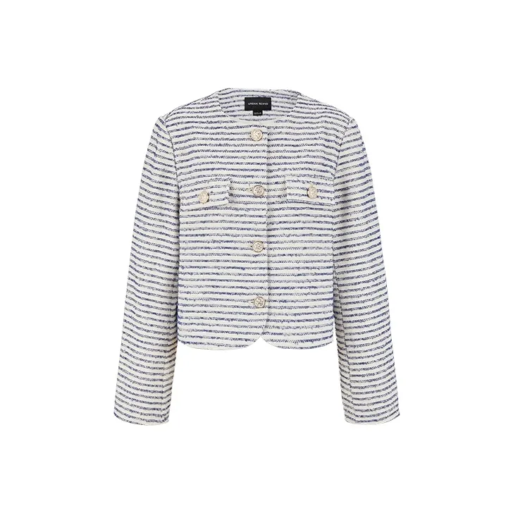 URBAN REVIVO Denim Jackets Women's Dark Blue Stripes-0