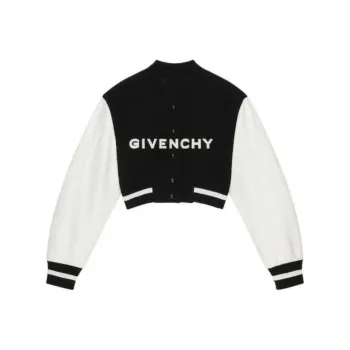 Givenchy Cropped Varsity Leather Jacket 'Black/White'