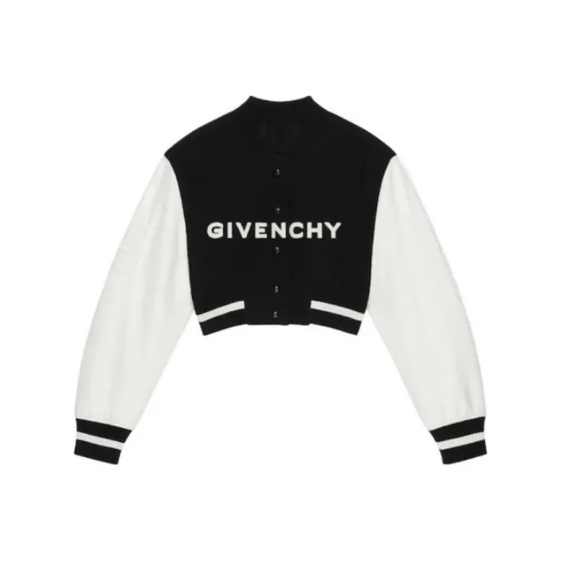 Givenchy Cropped Varsity Leather Jacket 'Black/White'-0