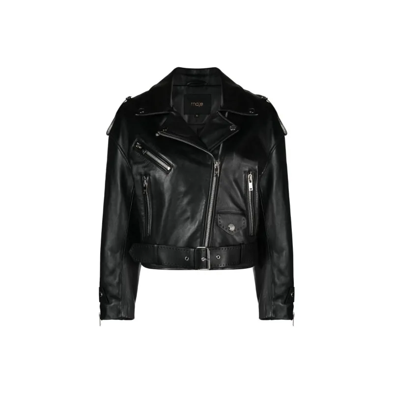 Maje Leather Jackets Women's Black-0