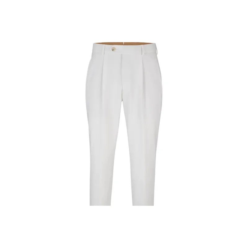 HUGO BOSS Relaxed-Fit Trousers In Stretch Wool Casual Pants Men's White-4