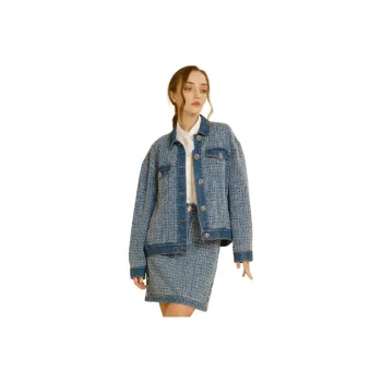 Blood Glitter Denim Jacket Women's Blue Floral