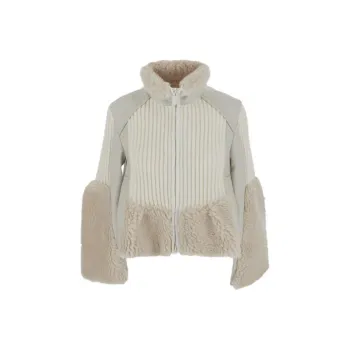 Sacai Faux Shearling Knit Jacket 'Off White/Ecru'