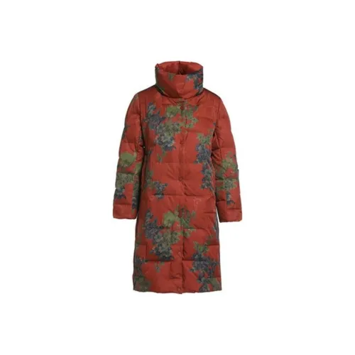 QIAOWANNI Down Jacket Women's Chiffon Folded Emerald Pattern