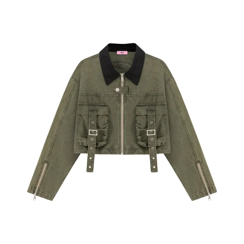 CHUU Cropped Coats Women's Army Green-0
