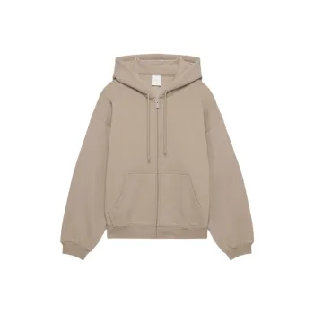 ARITZIA Sweatfleece Cozy Fleece Mega Drop Shoulder Zip Hoodie Sweatshirt Women's Nomad Taupe/Nomad Gray Umber