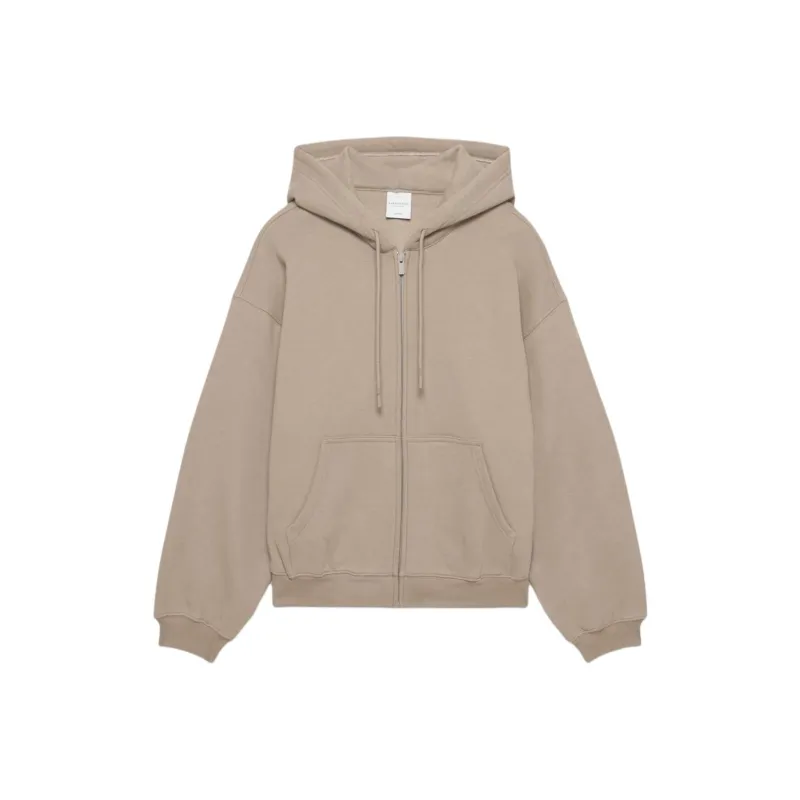 ARITZIA Sweatfleece Cozy Fleece Mega Drop Shoulder Zip Hoodie Sweatshirt Women's Nomad Taupe/Nomad Gray Umber-0