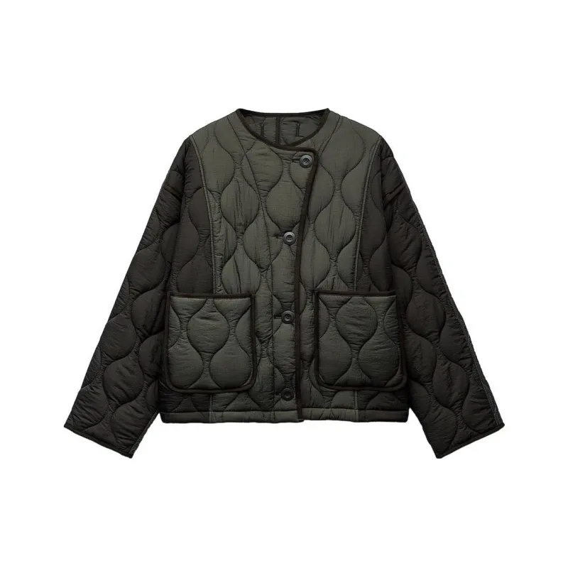 ZARA Puffer Jacket Women's Dark Khaki-0
